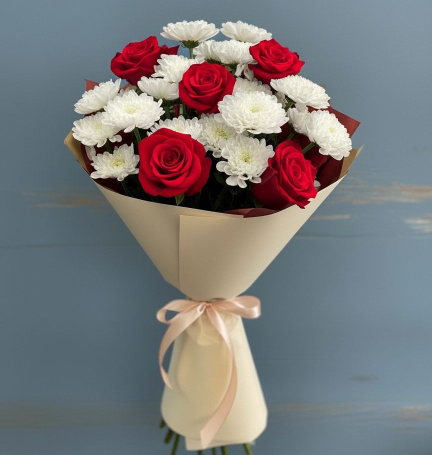 Букет цветов из: Розы и Хризантемы в Ага-Батыре