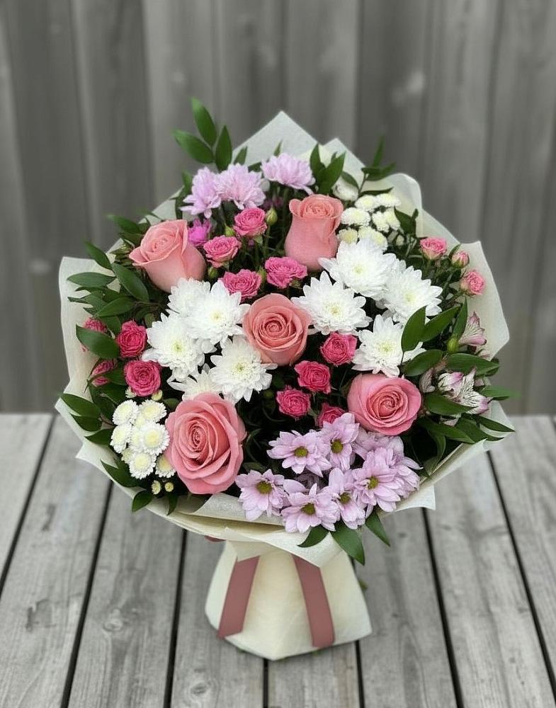 Букет цветов из: Альстромерии, Гвоздики, Розы и Хризантемы в Ага-Батыре