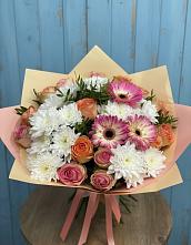 Букет цветов из:  Розы, Герберы и Хризантемы в Ага-Батыре