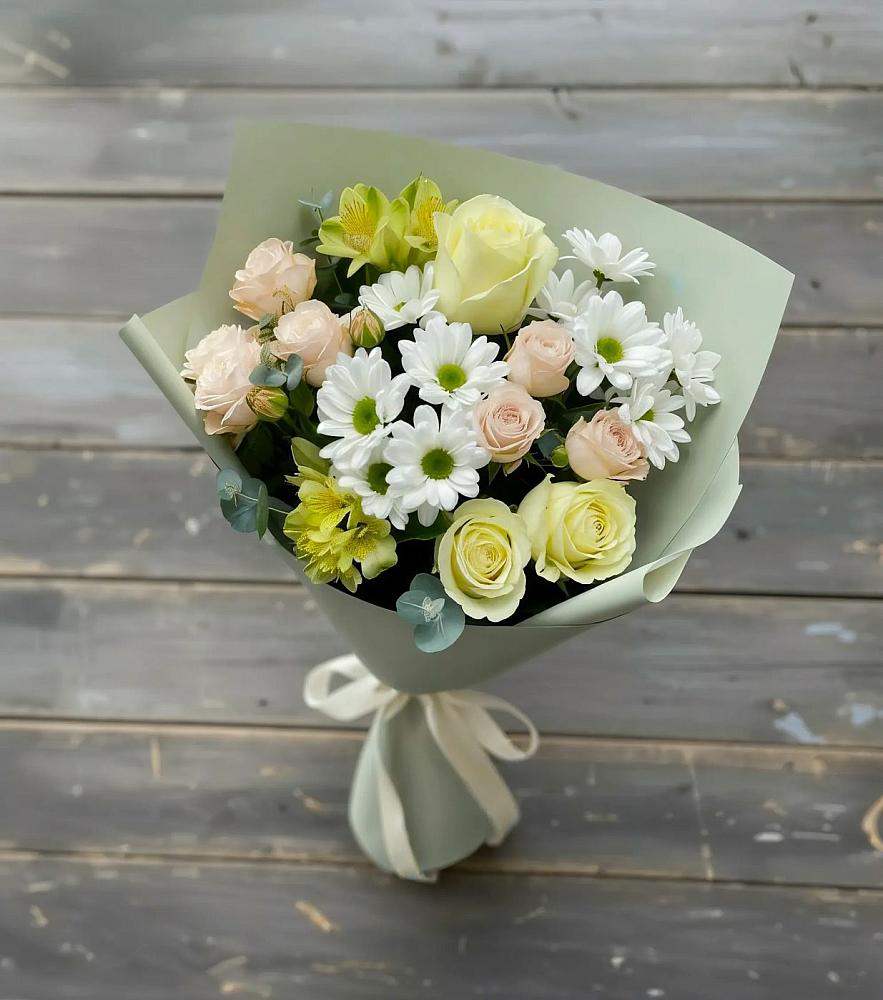 Букет цветов из: Альстромерии, Розы и Хризантемы в Ага-Батыре