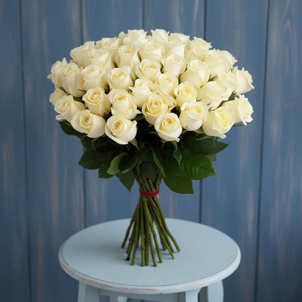 Букет 51 Белая роза Эдлесс Лав в Ага-Батыре