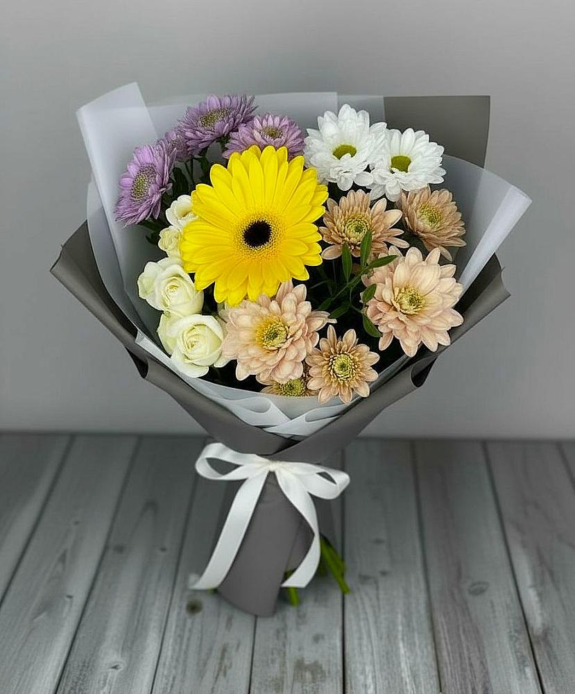 Букет цветов из: Розы, Герберы и Хризантемы в Ага-Батыре