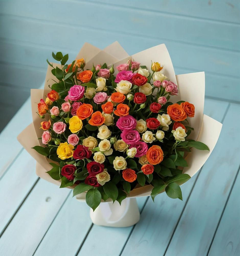 Букет Микс из разноцветных кустовых роз в Ага-Батыре