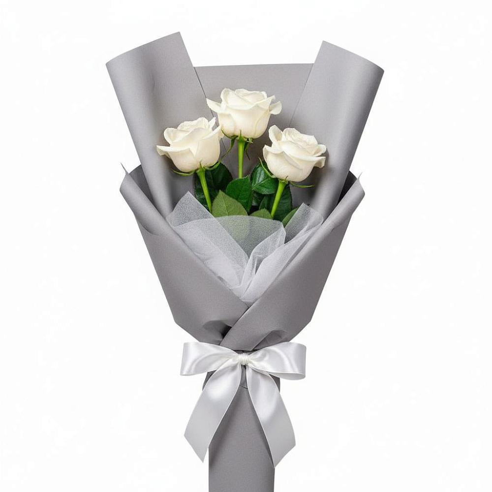 Букет 3 белые розы в Ага-Батыре