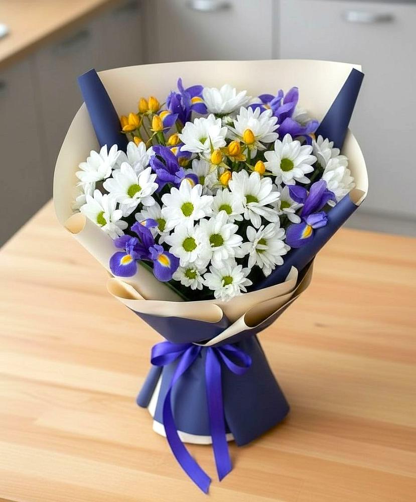 Букет цветов из: Розы, Ирисы и Хризантемы в Ага-Батыре