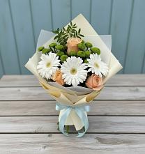 Букет цветов из:  Герберы, Розы и Хризантемы в Ага-Батыре
