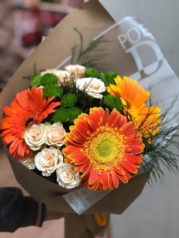 Букет цветов из: Герберы, Хризантемы и Розы в Ага-Батыре