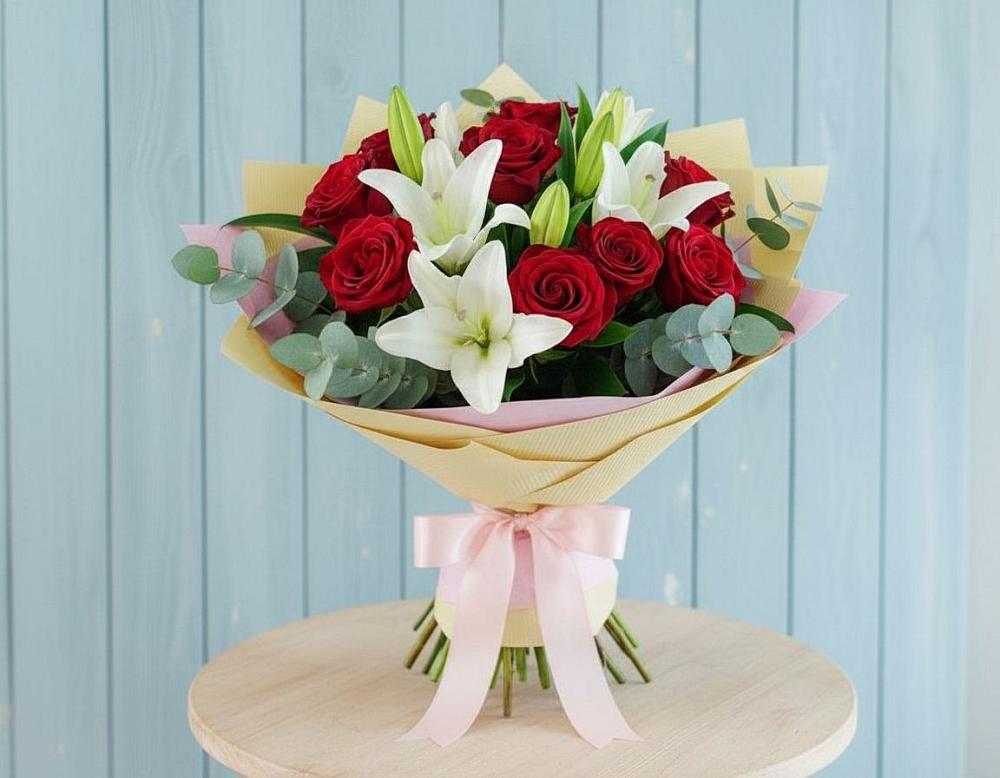 Букет цветов из: Лилии и Розы в Ага-Батыре